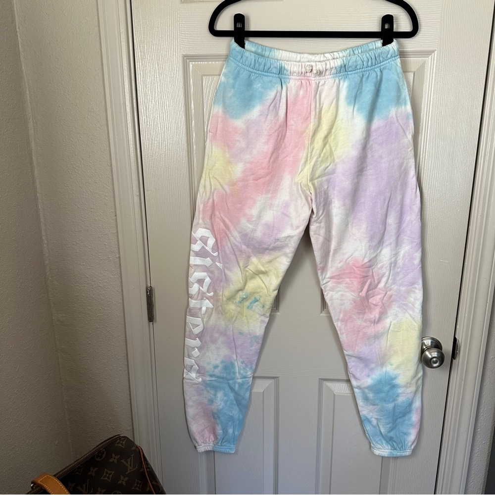 sisters pastel pink blue yellow tie dye jogger sweat pants size medium